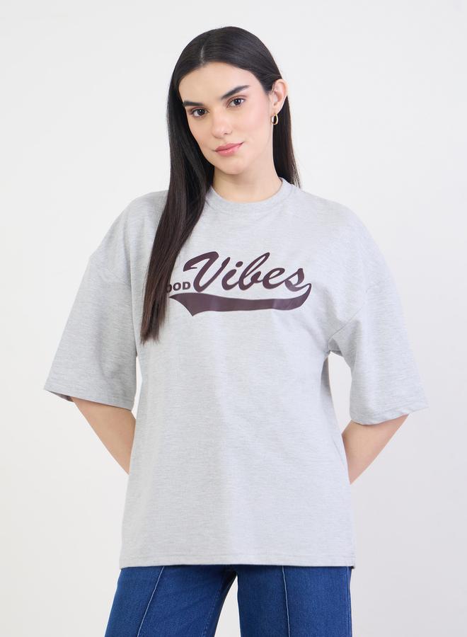 Styli Grey Oversized Graphic Print T-Shirt - Image 3